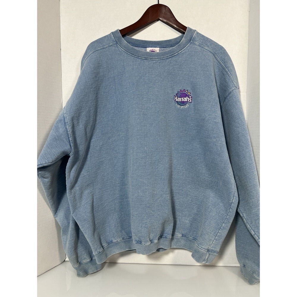 VTG HARRAHS CASINO Sweatshirt Mens XL BLUE  USA 90s‎ 047